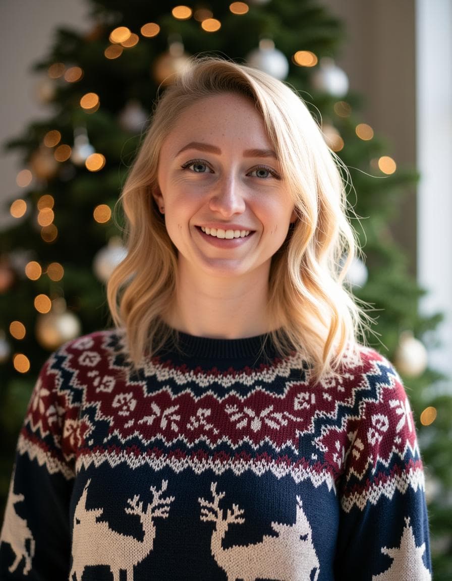 A sample Christmas photo from the gallery, shown beside a customer review.