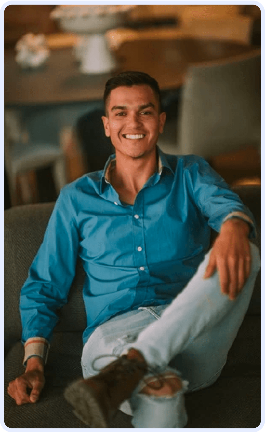 An example AI dating photo, the third of five shown beside the money-back guarantee.