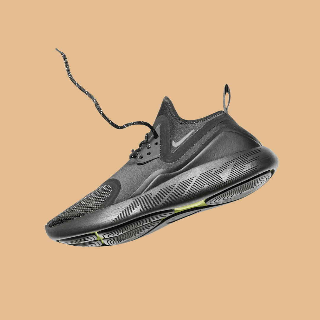 A Nike product photo on a brown background, created with the Background Changer.