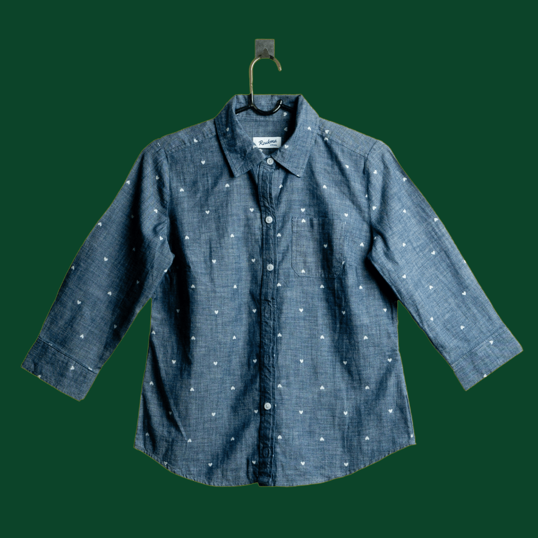 A shirt product photo on a green background, created with the Background Changer.