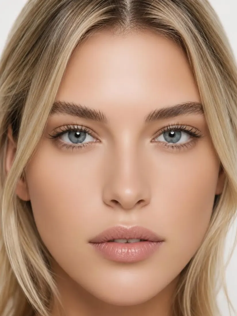 A woman's close-up portrait appears before the Skin Enhancer tool refines her complexion.