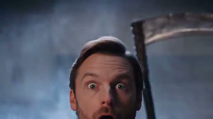 An AI video brand opener: a startled man in the fog, then an Ember Reaper hot sauce bottle and title card rising from the smoke.